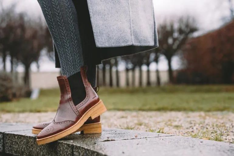Angulus Women | Brogue Chelsea Boot | Brown