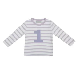 Bob & Blossom Number T-Shirts | Parma Violet & White Striped