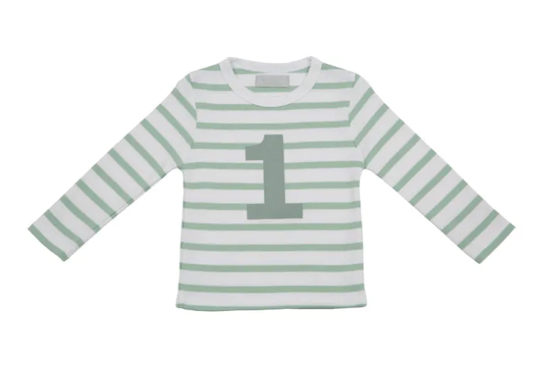 Bob & Blossom Number T-Shirts | Seafoam Green & White Striped
