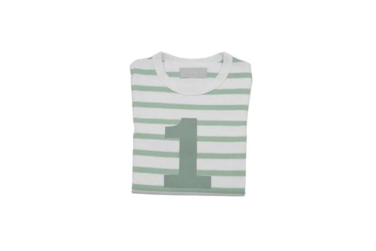Bob & Blossom Number T-Shirts | Seafoam Green & White Striped