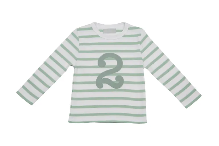 Bob & Blossom Number T-Shirts | Seafoam Green & White Striped