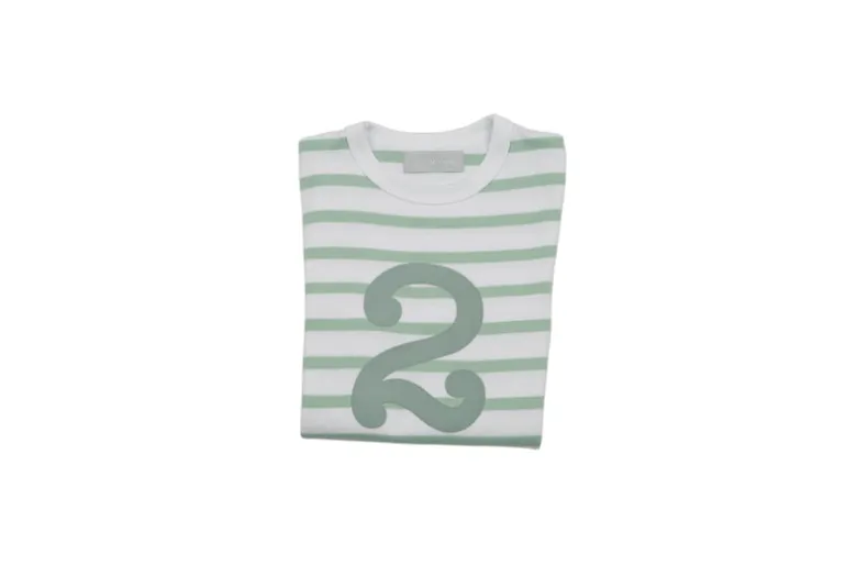 Bob & Blossom Number T-Shirts | Seafoam Green & White Striped