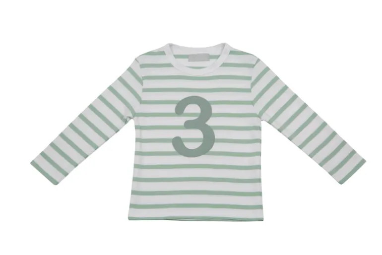 Bob & Blossom Number T-Shirts | Seafoam Green & White Striped