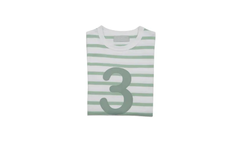 Bob & Blossom Number T-Shirts | Seafoam Green & White Striped