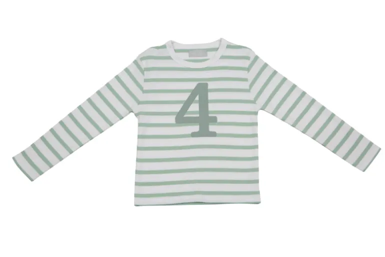 Bob & Blossom Number T-Shirts | Seafoam Green & White Striped