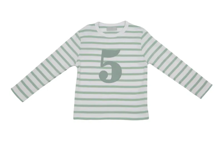 Bob & Blossom Number T-Shirts | Seafoam Green & White Striped