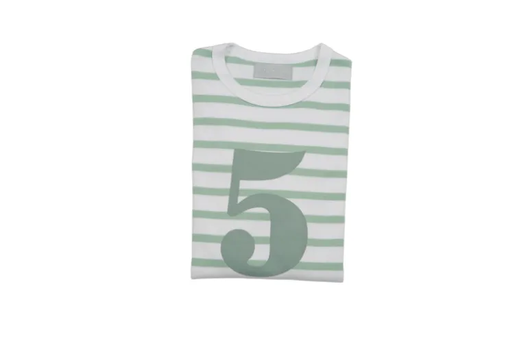 Bob & Blossom Number T-Shirts | Seafoam Green & White Striped