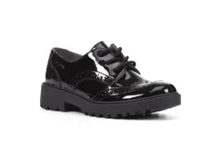 Geox School Shoes | Casey Brogue Lace-Up | Patent Black