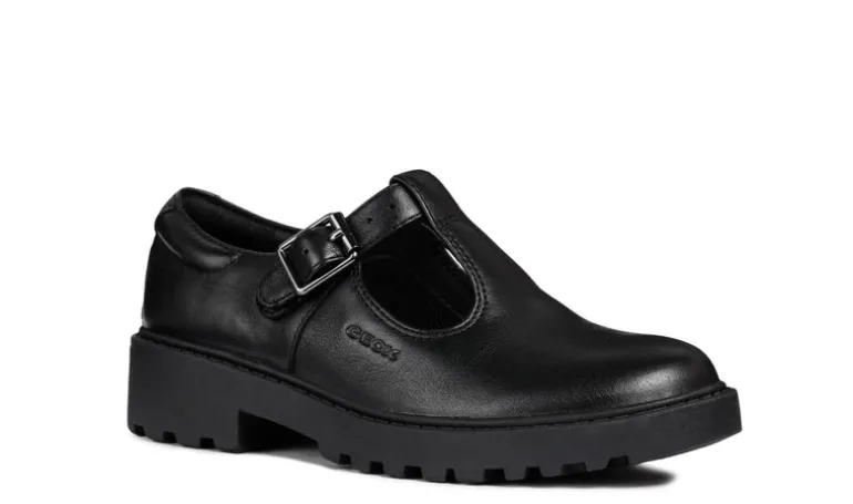 Geox School Shoes | Casey T-Bar | Black Leather
