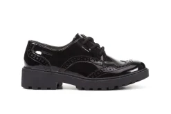 Geox School Shoes | Casey Brogue Lace-Up | Patent Black