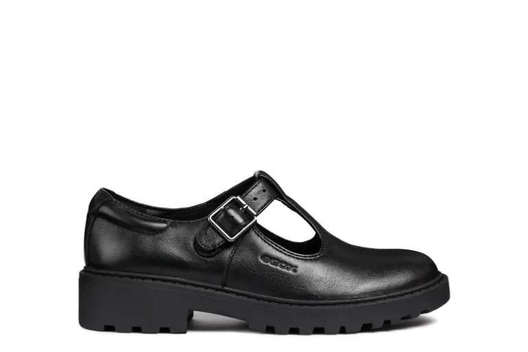 Geox School Shoes | Casey T-Bar | Black Leather