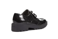 Geox School Shoes | Casey Brogue Lace-Up | Patent Black