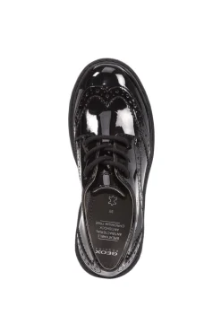 Geox School Shoes | Casey Brogue Lace-Up | Patent Black