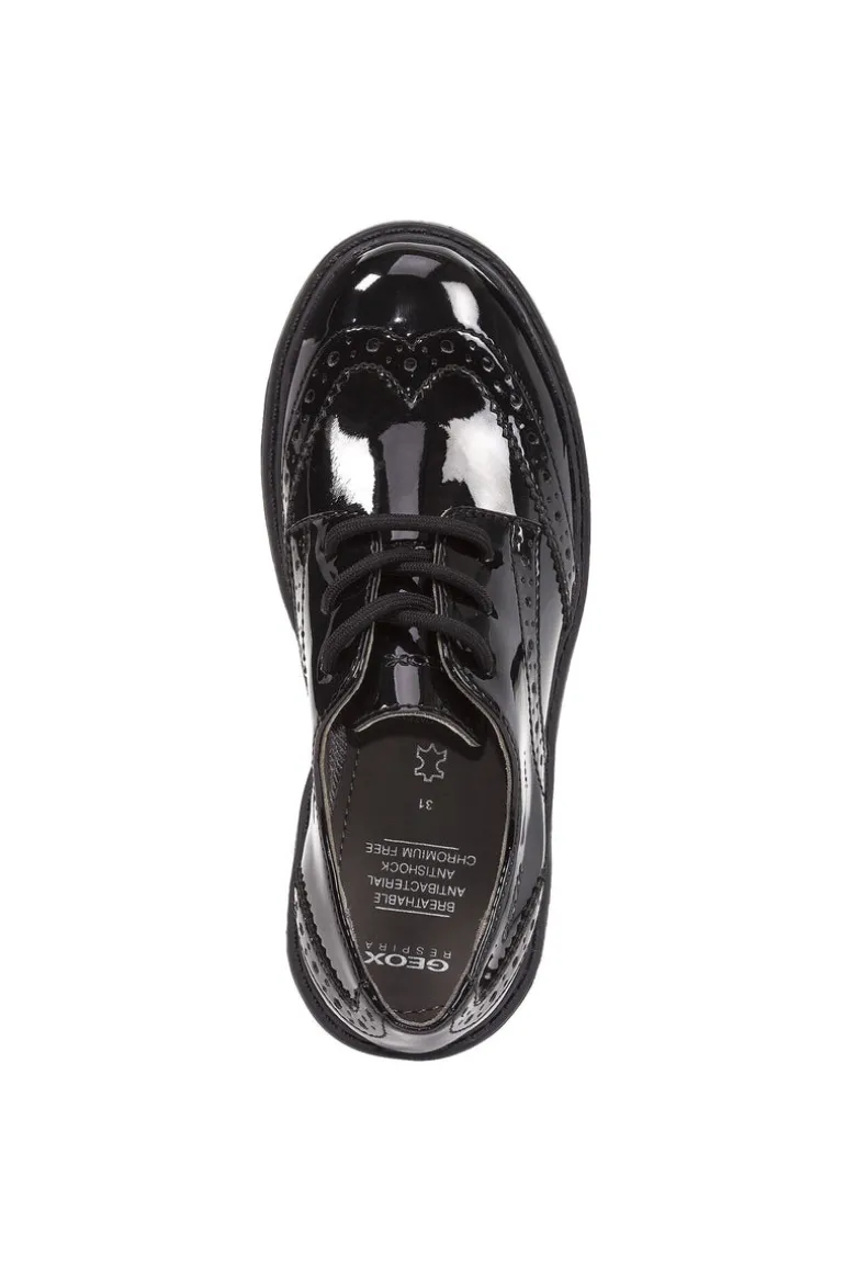 Geox School Shoes | Casey Brogue Lace-Up | Patent Black