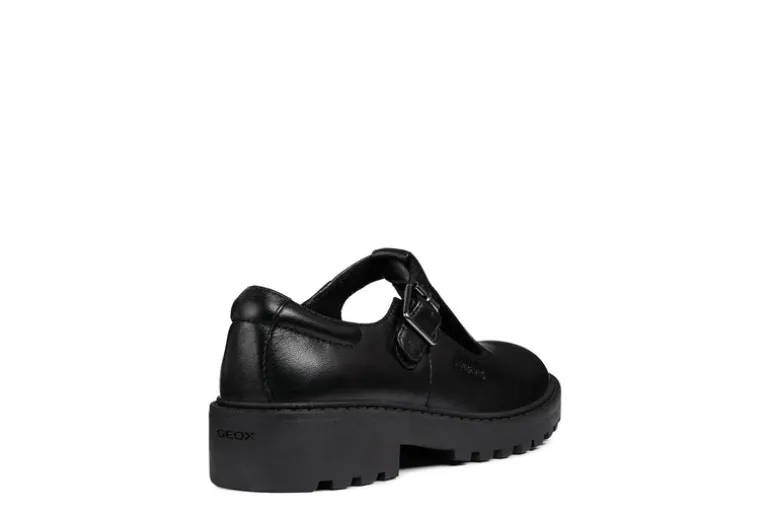 Geox School Shoes | Casey T-Bar | Black Leather