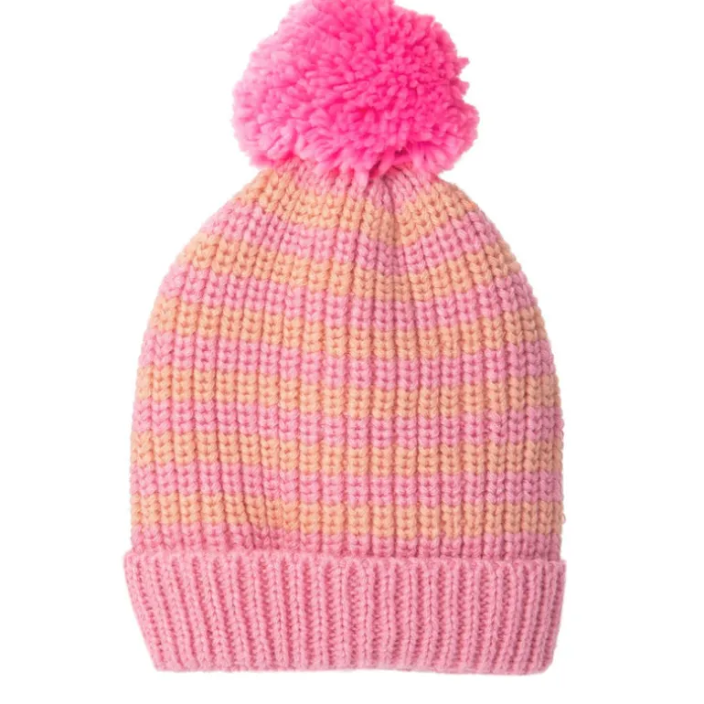 Rockahula Kids Bobble Hat | Stripy Knit | Pink & Orange