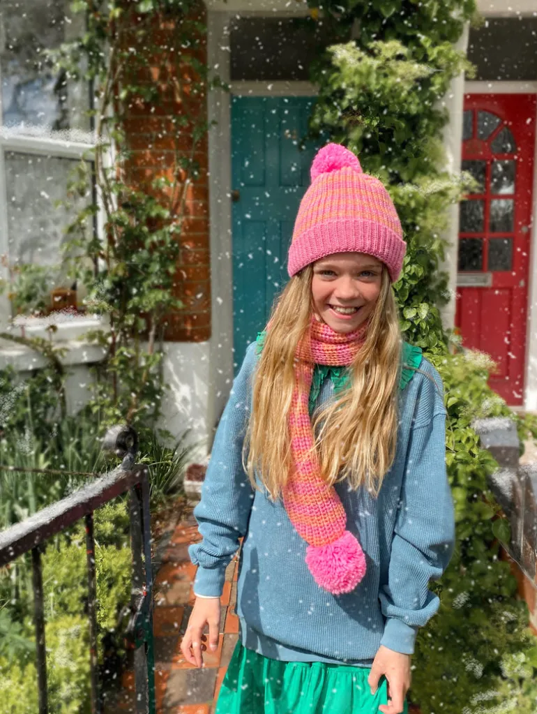 Rockahula Kids Bobble Hat | Stripy Knit | Pink & Orange