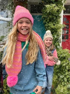 Rockahula Kids Bobble Hat | Stripy Knit | Pink & Orange