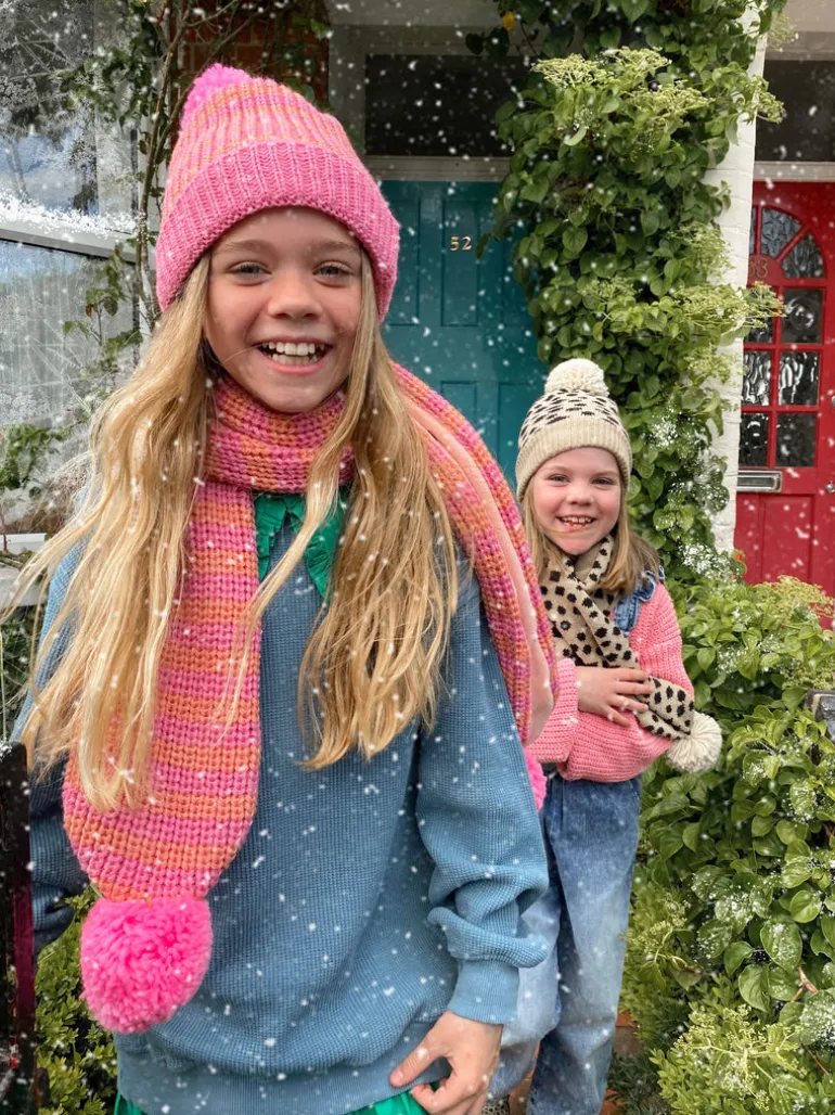 Rockahula Kids Bobble Hat | Stripy Knit | Pink & Orange