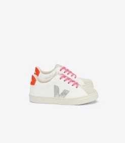 Veja Kids Trainers | Esplar Lace | Extra White, Silver & Orange Fluro