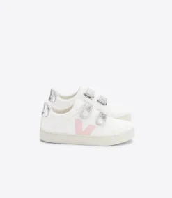 Veja Kids Trainers | Esplar Velcro | White, Pink & Silver