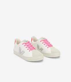 Veja Kids Trainers | Esplar Lace | Extra White, Silver & Orange Fluro