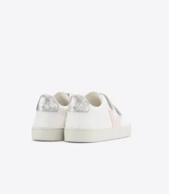 Veja Kids Trainers | Esplar Velcro | White, Pink & Silver