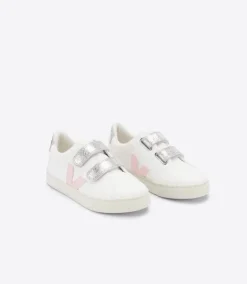 Veja Kids Trainers | Esplar Velcro | White, Pink & Silver