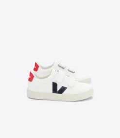 Veja Kids Trainers Esplar Velcro Leather | White, Navy & Red