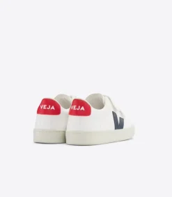 Veja Kids Trainers Esplar Velcro Leather | White, Navy & Red