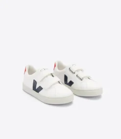 Veja Kids Trainers Esplar Velcro Leather | White, Navy & Red