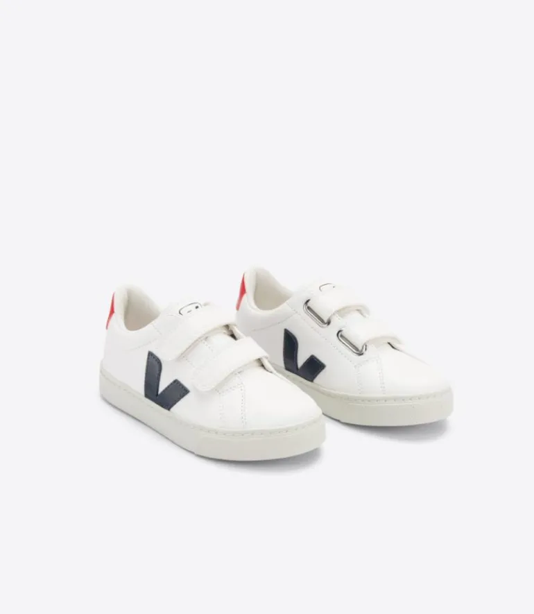Veja Kids Trainers Esplar Velcro Leather | White, Navy & Red